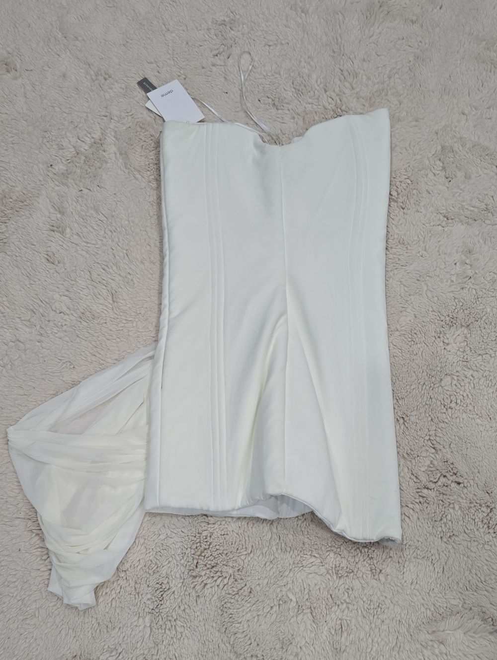 Strapless White Corset Dress with Draped Skirt